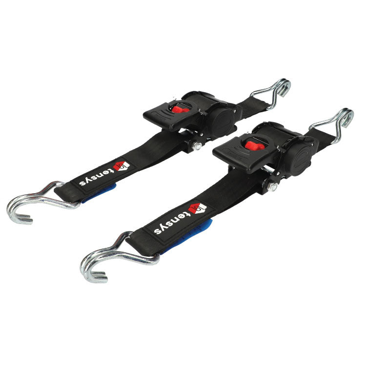 1500kg 50mm Heavy Duty Retractable Ratchet Straps, 3m, 2-Pack with carbon steel J-hooks, ideal for secure cargo transport and fleet operations.