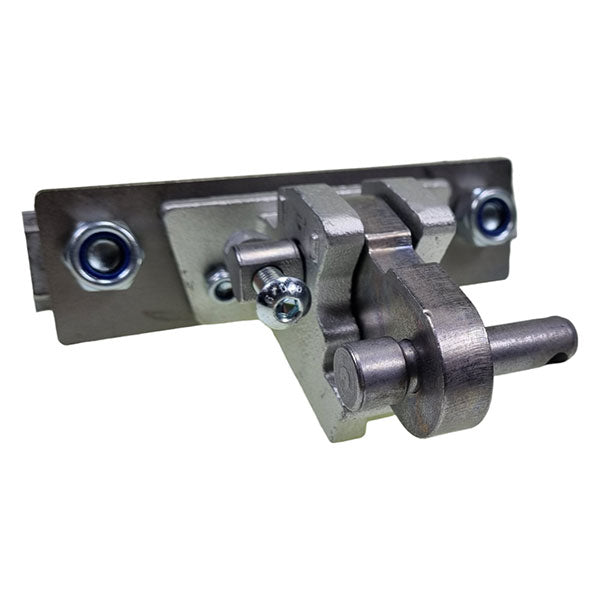 Close-up of a metal hinge set kit with screws, part of Nationwide Trailer Parts Ltd's high-quality trailer hardware collection.
