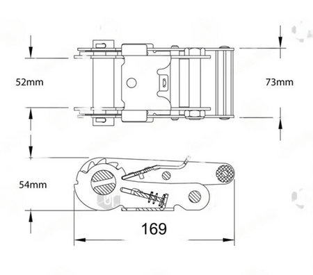 Diagram of the 14 Metre Bay Strap, showcasing technical specifications with snaphooks and D rings every 500mm for internal load restraint in trailers.