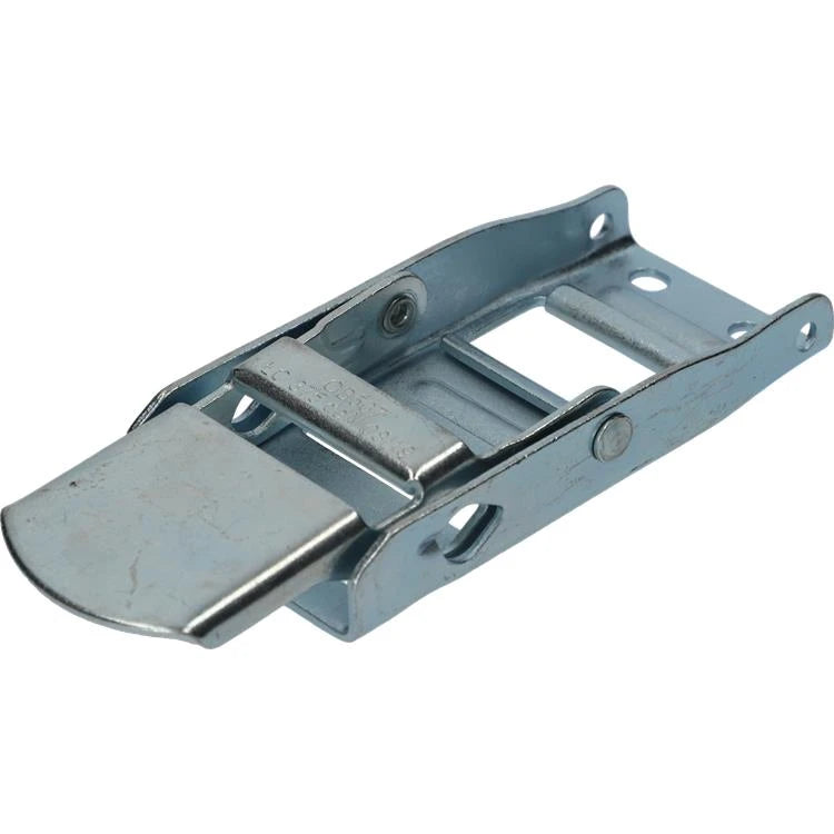 Galvanised Over Centre Buckle for securing commercial trailer loads, reflecting Nationwide Trailer Parts Ltd's commitment to high-quality vehicle restraint components.