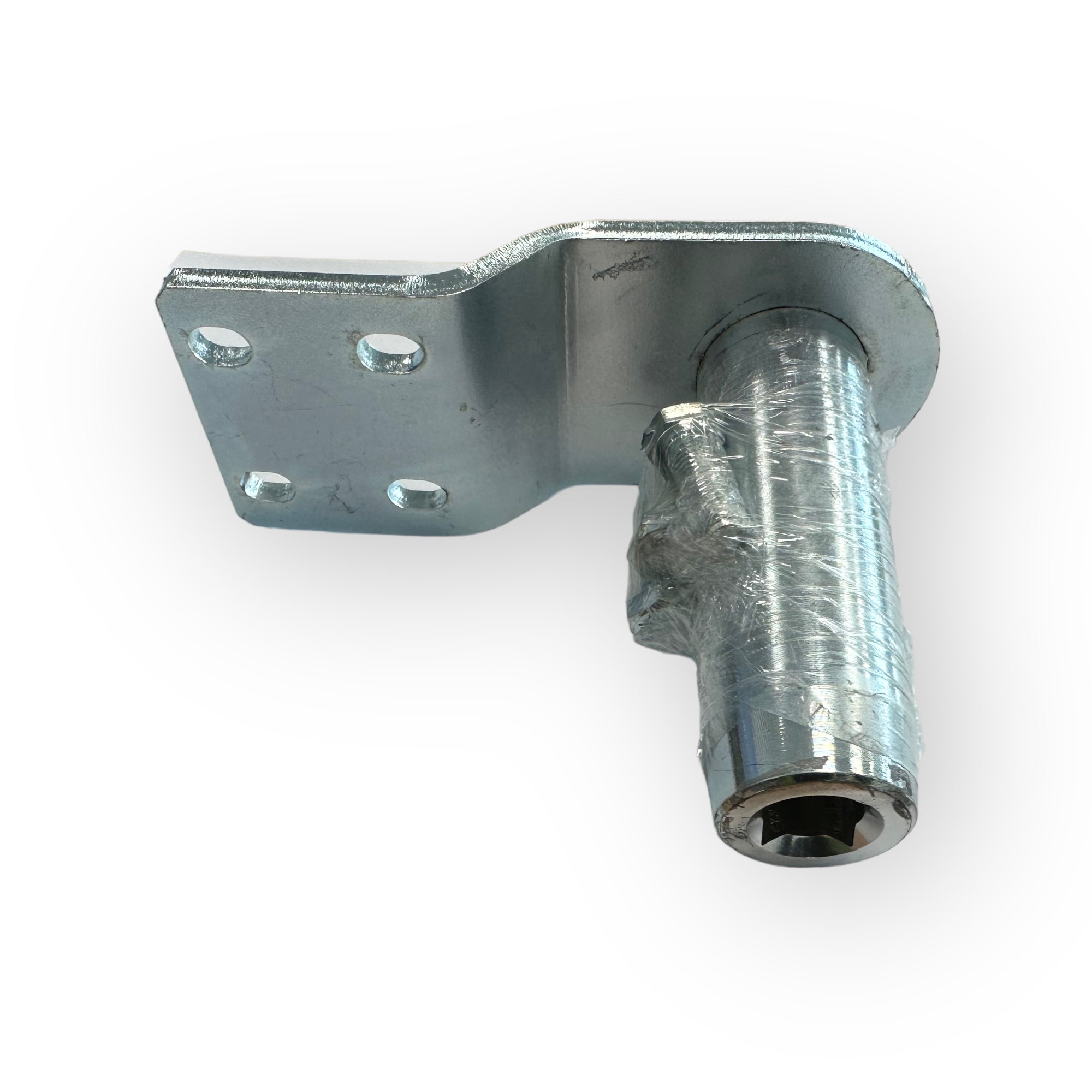 O/S 9/16 Hinge Pin Assembly, metal piece with plastic wrap and holes, used in commercial trailer hardware.