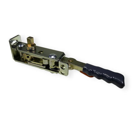 R70 Ratchet Tensioner with black handle, metal latch, and 12mm square spindle, ideal for commercial trailer load restraint.