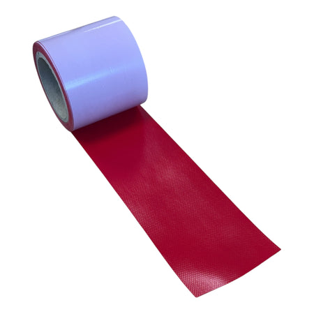 Curtain Side Adhesive Repair Roll, 100mm wide x 5m length, featuring a durable red PVC tape with reinforced adhesive for trailer repairs.