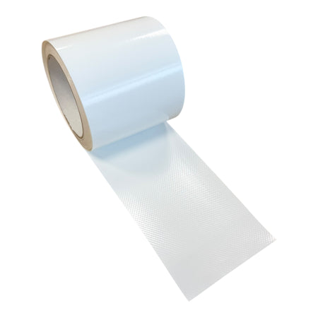 Curtain Side Adhesive Repair Roll, white, 100mm wide x 5m, shown in close-up, ideal for durable trailer repairs.