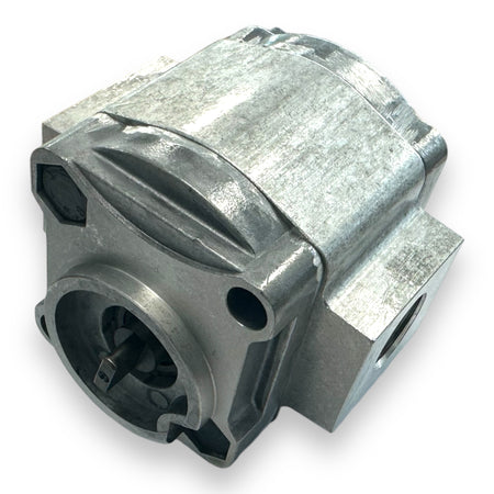 Pump 17A - 3.2cc - 6L metal component, featuring drilled holes and screws, designed for Dhollandia Tail Lifts, depicting a close-up view of its detailed metal surface.
