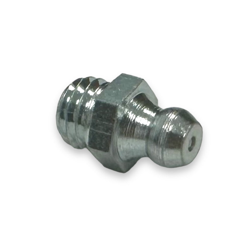 Close-up of Grease nipple M8x1.25 HACO, a metal fastener part, essential for large commercial trailer maintenance.