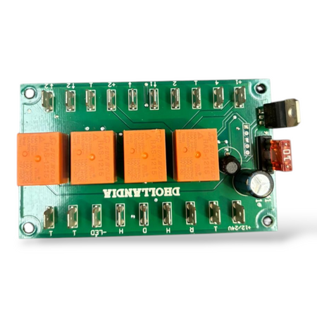 Printed circuit selector E0905.3 for Dhollandia Tail Lifts, featuring multiple orange components, designed for electronic control in commercial trailers and vehicles.