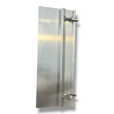 Hinged Ramp Alu 380x1000 800cc, metal piece with screws, designed for Dhollandia tail lifts, visible close-up of aluminum and steel construction.