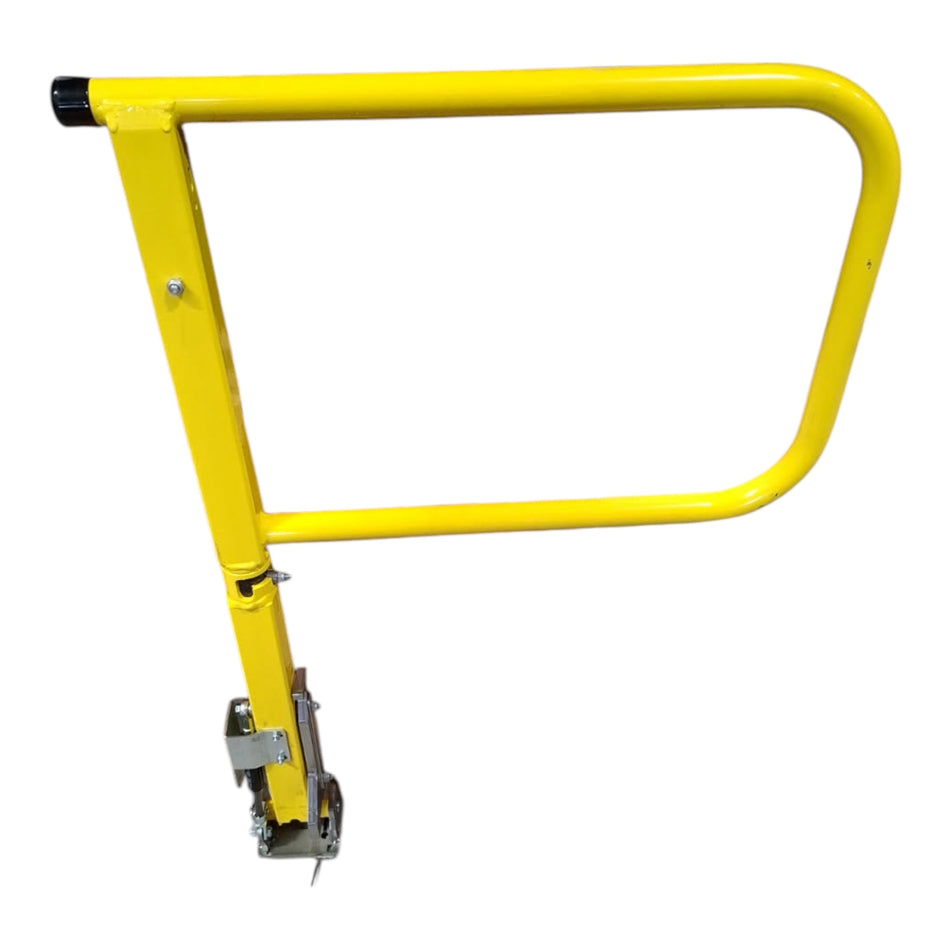 Railing compl. left 695x1000mm -D- for Dhollandia Tail Lifts, featuring a yellow metal bar with a black handle, suitable for commercial trailers.