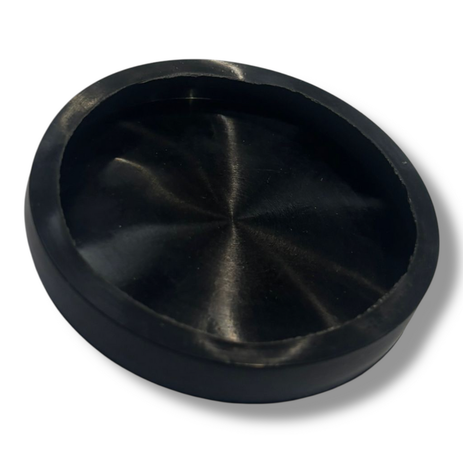Rubber Protection for E0782.100 magnet: black rubber end-cap with brushed-metal finish, designed for Dhollandia Tail Lifts. Ideal for tube sealing and panel coverage.