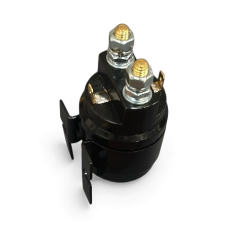 Starter Solenoid 24V 200 Amp HACO with silver contacts, featuring two large threaded posts and smaller spade terminals, suitable for Zepro & Bar Cargolift.