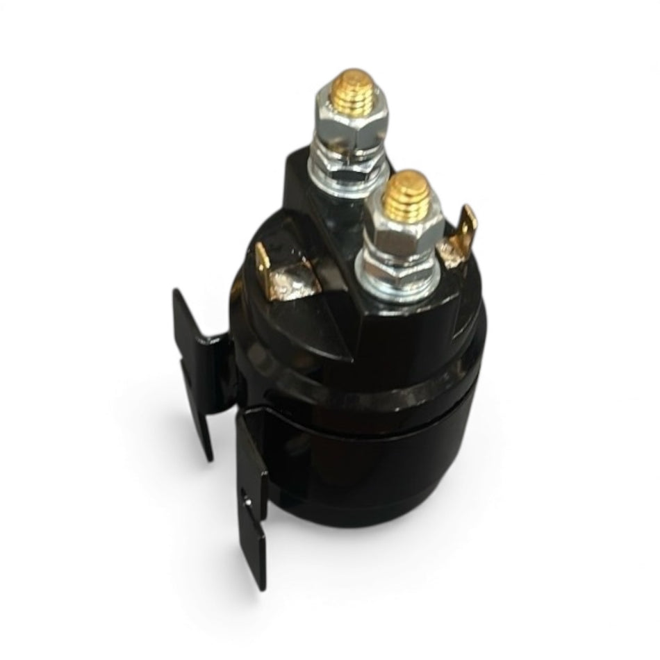 Starter Solenoid 24V 200 Amp HACO with silver contacts, featuring two large threaded posts and smaller spade terminals, suitable for Zepro & Bar Cargolift.