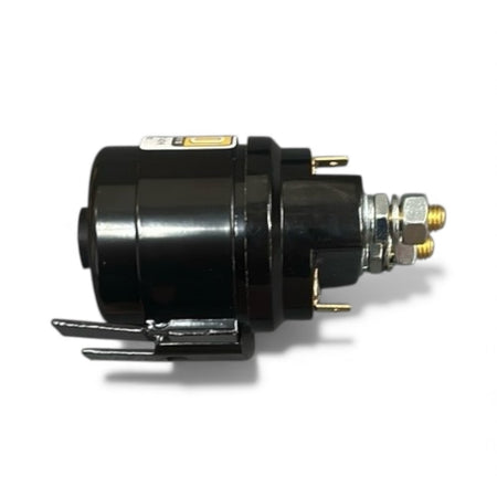 Starter Solenoid 24V 200 Amp HACO with silver contacts, designed for Zepro & Bar Cargolift. Features threaded studs and spade terminals. Quality assured with a 1-year warranty.