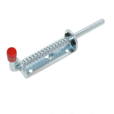 Spring Loaded Bolt (12mm diameter) for commercial vehicle trailers, featuring a metal rod with a red knob and a metal cylinder with spring.