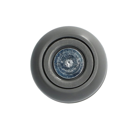 Grey roller for SDC track, featuring a round design with a blue center, compatible with Lawrence David and SDC alloy track rails.