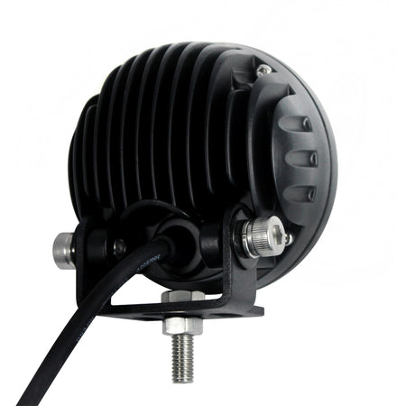 Close-up of 18W LED Worklight, featuring six LEDs for flood or spot beam, ideal for farming applications. Includes mounting bracket and offers waterproof protection.