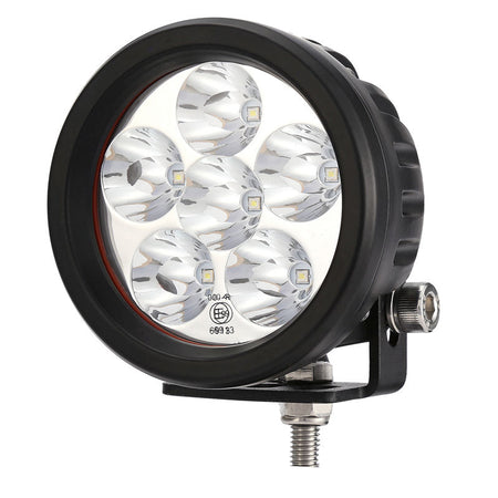 Worklight Flood or Spot Beam LED Light, featuring a compact, round design with a black ring, ideal for high-intensity applications like sprayer or boom lights.
