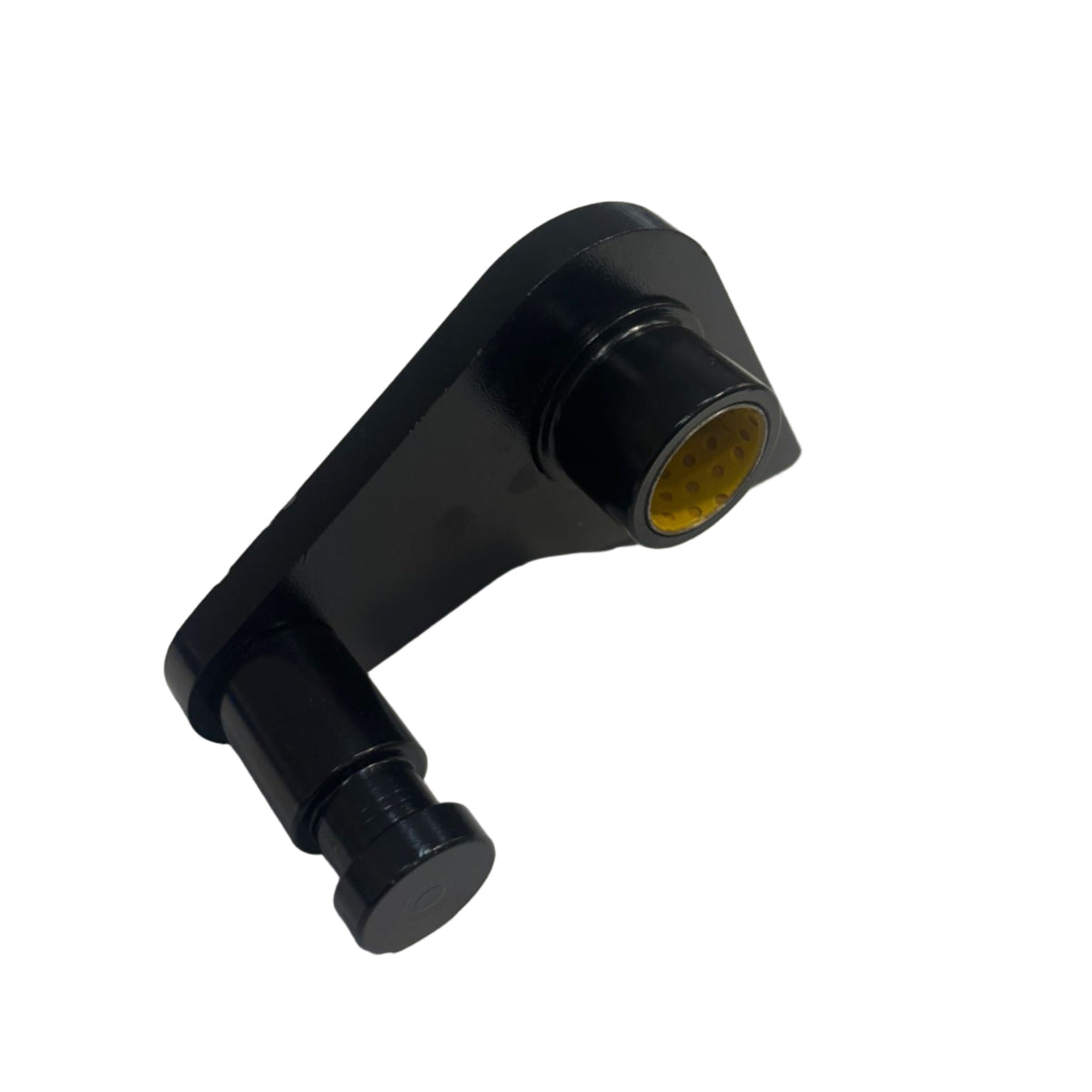 M2024 Arm toe guard SK for Dhollandia Tail Lifts, featuring a black metal bracket with integrated yellow honeycomb bushing and cylindrical pin, ideal for automotive suspension use.