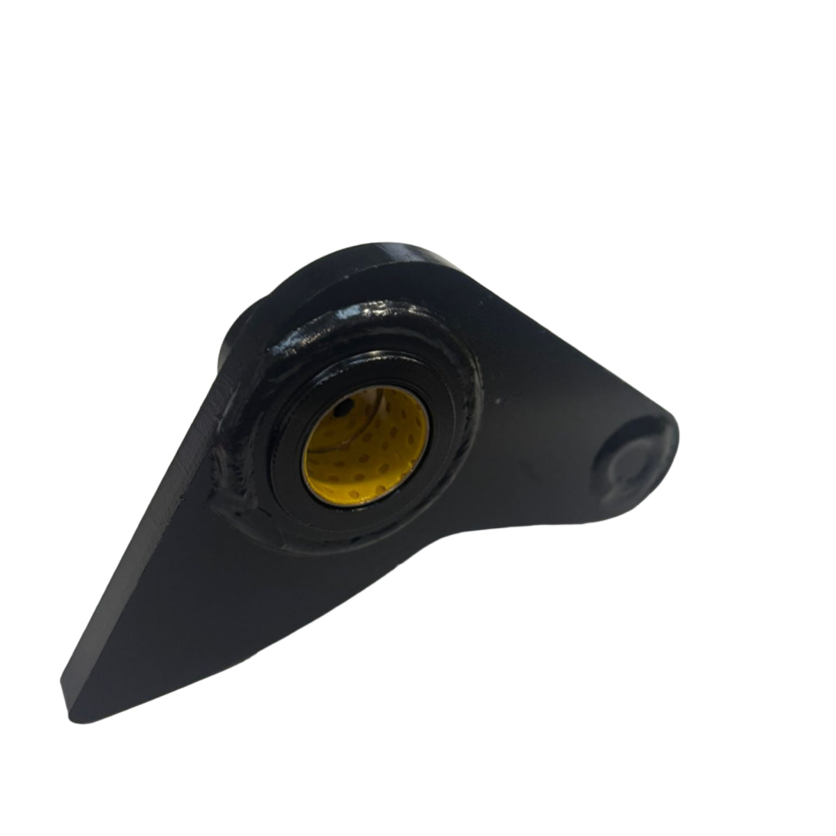 Close-up of M2024 Arm toe guard SK, a heavy-duty stamped metal bracket with a self-lubricating bushing, designed for Dhollandia tail lifts.