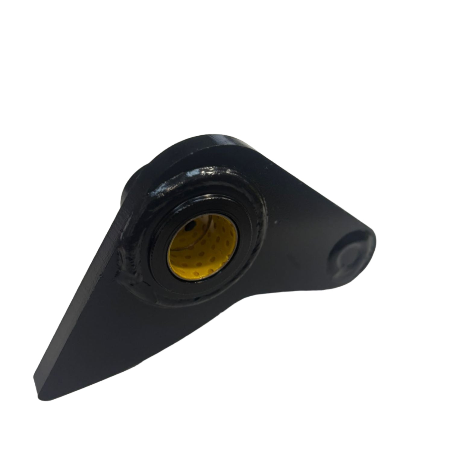 Close-up of M2024 Arm toe guard SK, a heavy-duty stamped metal bracket with a self-lubricating bushing, designed for Dhollandia tail lifts.