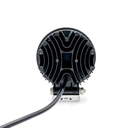 Economy LED Work Lamp, close-up of black mechanical parts, featuring 9x3W LEDs, suitable for commercial vehicles. Available in round, square, and magnetic versions.