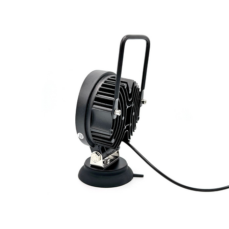 Economy LED Work Lamp Series, round model with wire, bracket mounting, 27W, 1400LM flood beam, ideal for commercial vehicles.