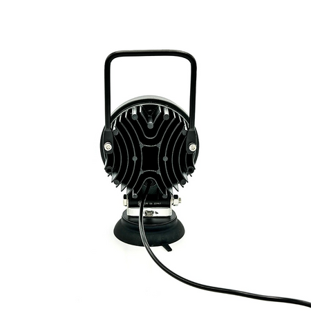 Round Economy LED Work Lamp with black wire, featuring 9x3W LEDs and bracket mounting, suitable for commercial vehicles.