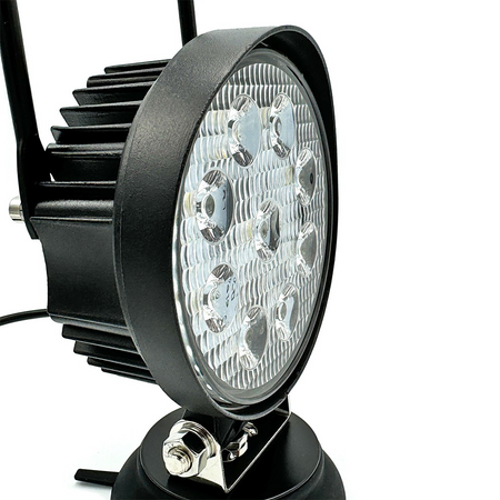 Economy LED Work Lamp Series close-up, showing bracket and bolt mounting, ideal for commercial trailers. Available in round, square, and magnetic options.