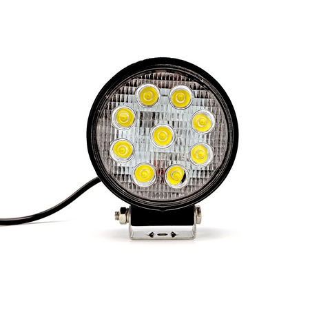 Round Economy LED Work Lamp with black base, part of the new series featuring 9x3W LEDs, suitable for high-quality commercial vehicle lighting.