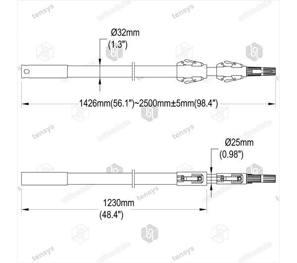 Mounty Pole: Telescopic fibreglass and aluminium tube, extending 1.4m-2.5m, Ø32mm to Ø25mm, with cam-lock couplings, for placing PCP50 edge protectors, adaptors sold separately.
