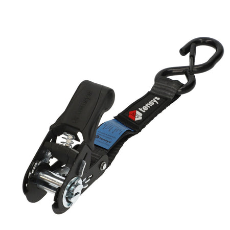 5m, 25mm wide, 800kg Premium Ratchet Strap with Soft Grip Moulded Handle and 'S' Hook Ends with Safety Catches (Pack of 4), ideal for secure cargo transport.