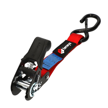5m, 25mm wide, 800kg premium ratchet strap pack of 4 with soft grip handles and 'S' hooks, ideal for secure load restraint on vehicles.