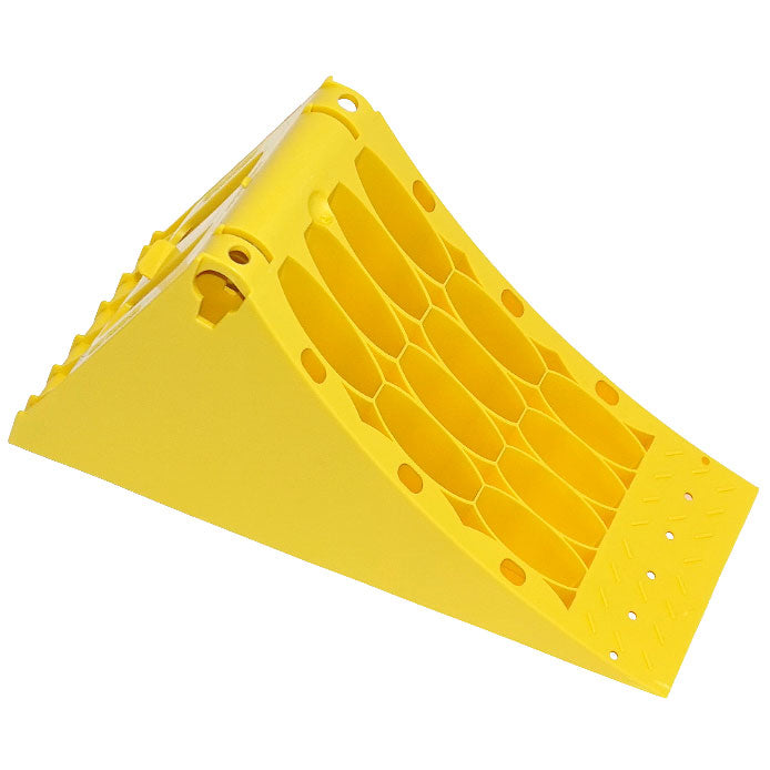 Small Wheel Chock (L383mm x W160mm x H190mm) with steel grip strip for secure tyre positioning on trailers. Holders sold separately.