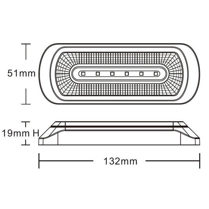 Black and white diagram of the Halo Ring Dual Function Warning & Marker Light, highlighting its structural design and LED configuration.