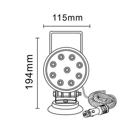 Diagram of Economy LED Work Lamp Series featuring round, square, and magnetic options, showcasing design and technical features for versatile commercial vehicle applications.