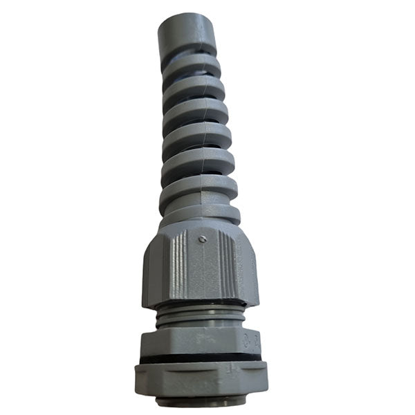 PG13 Flexible Gland for control boxes, featuring a grey plastic connector with a 20.4mm thread, suitable for cable sizes 6mm to 12mm.