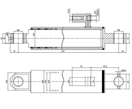 Lift Ram Cylinder HACO technical drawing for MBB 1350167, featuring mechanical details and dimensions for precise fitting on tail lifts.