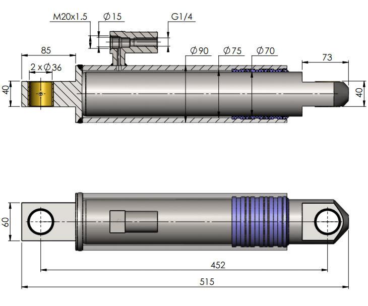 Lift Ram Cylinder HACO for MBB tail lifts, depicted in a detailed diagram, highlighting design and fit for MBB Palfinger parts 1402453.
