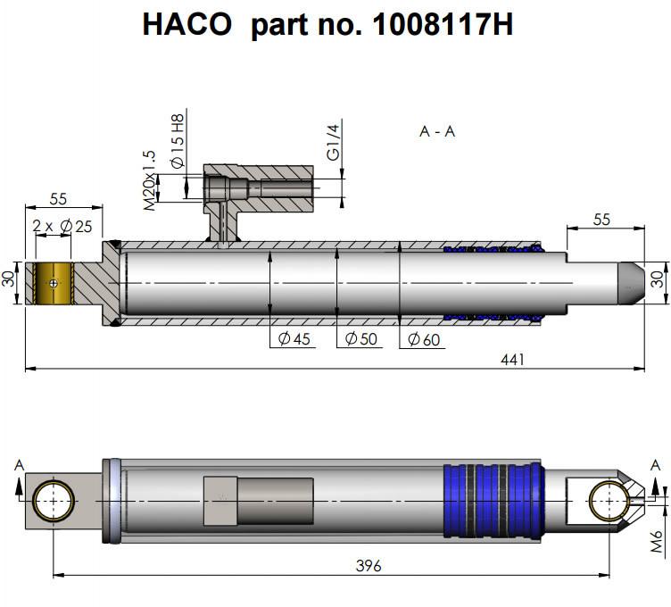 Lift Ram Cylinder HACO to suit MBB 1346953 & 1406405 , Haco Tail Lift Parts - HACO, Nationwide Trailer Parts Ltd - 2