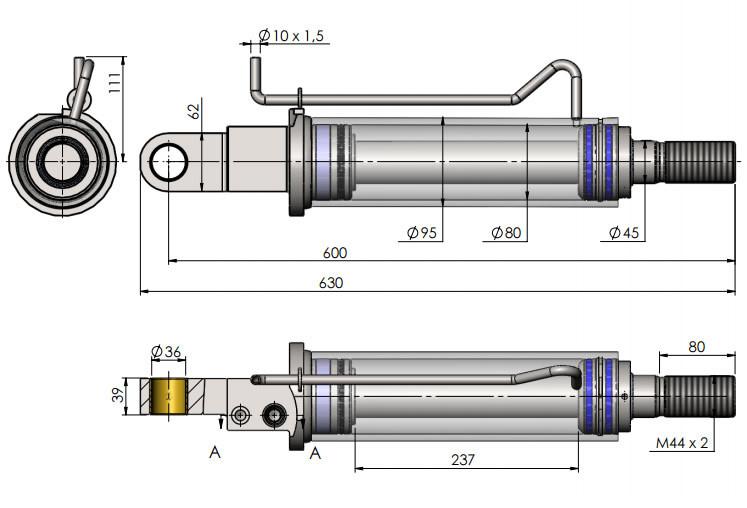 Tilt Ram Cylinder HACO without extension for MBB tail lifts, suitable for various MBB models. Diagram available for dimensions.