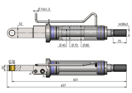 Tilt Ram Cylinder HACO (WITHOUT Extension) for MBB tail lifts, featuring a mechanical design suitable for various MBB models and Palfinger part numbers.