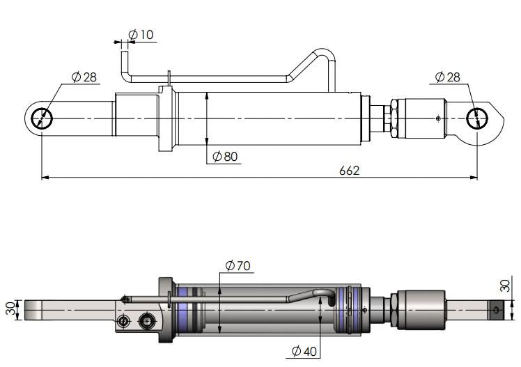 Tilt Ram Cylinder HACO with Extension for MBB models, featuring detailed technical drawing for dimensions. Suits MBB Palfinger parts 1366286 & 2001434.