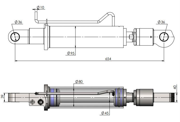 Tilt Ram Cylinder HACO with Extension, technical drawing for MBB 1404498, detailing dimensions for specific tail lift models.