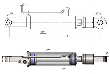 Tilt Ram Cylinder HACO with Extension, technical drawing for MBB 1404498, detailing dimensions for specific tail lift models.