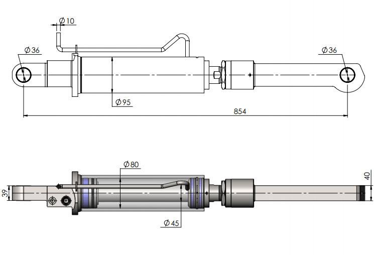 Tilt Ram Cylinder HACO with Extension, technical drawing for MBB models 1500K/2000K, part 1403790. Includes dimensions for precise tailoring to tail lifts.