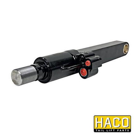 Tilt Ram HACO for Bar Cargolift 1WE121043, featuring a black cylinder with red caps, designed for large commercial trailers and vehicles.