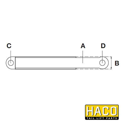 Lift Ram HACO to Suit Bar Cargolift 1WE114687, featuring metal construction with specified diameters, depicted in a technical diagram for commercial trailer applications.