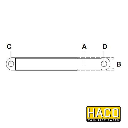 Lift Ram HACO to Suit Bar Cargolift 1WE114687, featuring metal construction with specified diameters, depicted in a technical diagram for commercial trailer applications.