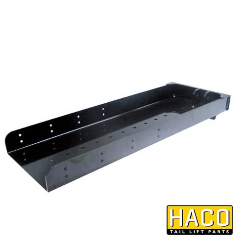 Support retraction cylinder HACO for Dhollandia Tail Lift, featuring a sturdy black metal design with holes, compatible with M4881.1100 from Nationwide Trailer Parts Ltd.