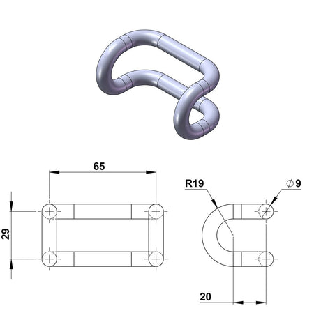 Stainless Steel Overcentre Buckle Assembly with Strap, featuring a detailed sketch of the buckle design, highlighting its metal construction and attached strap for load restraint.